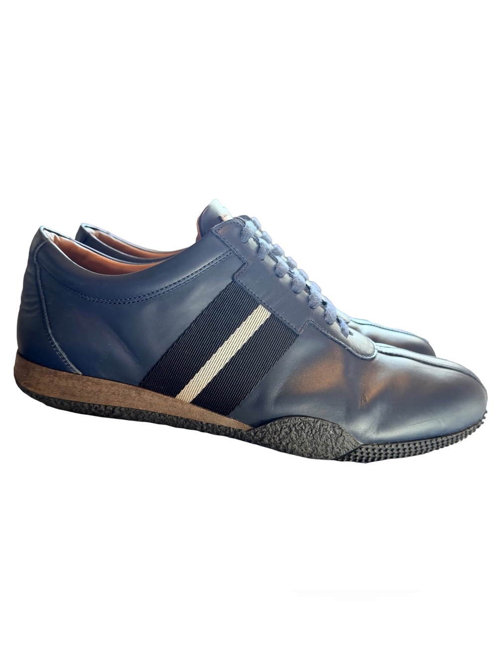 Bally Frenz Men's Ink Blue Leather Striped Lace Up Sneakers US 10.5 D EU 9.5